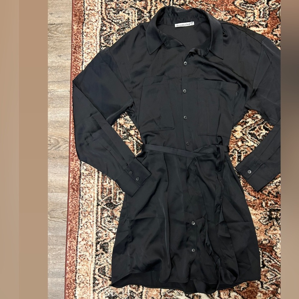 Black silk button up dress